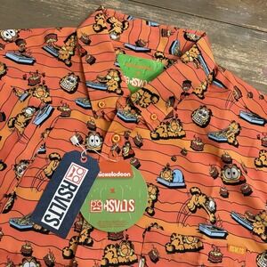 RSVLTS Mens Shirt XL Nickelodeon Garfield Cat  Print Stretch KUNUFLEX Button NEW